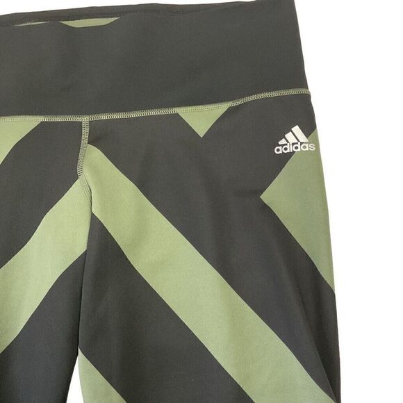 Adidas Mid Rise Cropped Leggings Womens Large 14/16 Army Green & Black - Picture 3 of 8